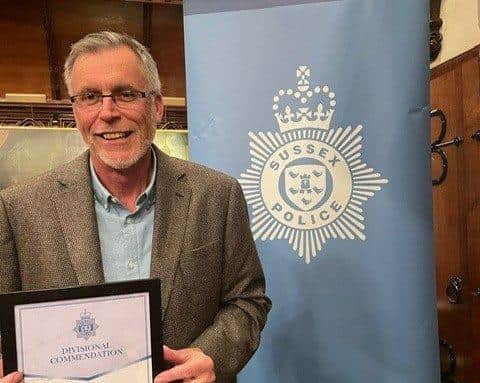 Philip Stone, community inclusion worker, accepted the Divisional Commendation from Sussex Police on behalf of the Littlehampton team at West Sussex charity Turning Tides