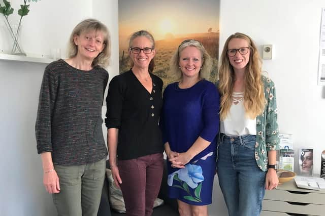 Chichester pregnancy charity is 'Charity of the Year'. - Pictured: Caroline Sewell (MSBC), Helen Holloway (MSBC), Ali Thompson (Options
Volunteer), Anna Madge (Options CEO)