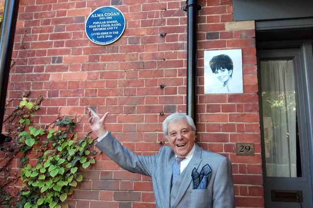 Lionel Blair with the blue plaque for Alma Cogan in Worthing in September, 2017