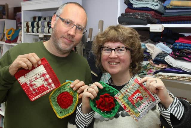 Vicki Halliday and Roger Gellman, owners of The Good Stitch, Worthing, want to get public involved in creating a textile xmas tree. Photo by Derek Martin Photography and Art