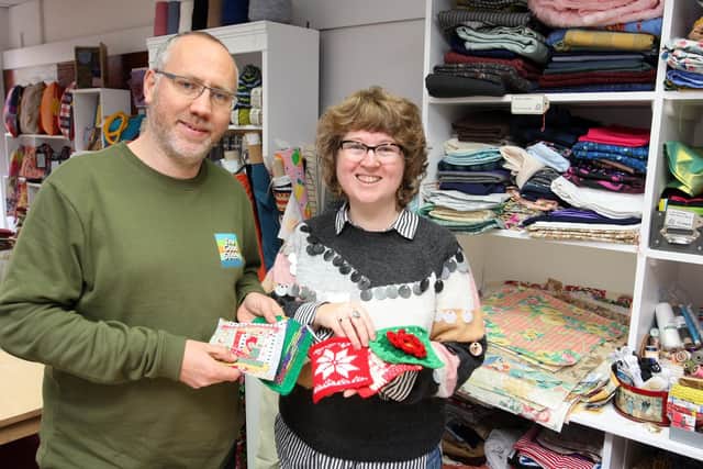 Vicki Halliday and Roger Gellman, owners of The Good Stitch, Worthing, want to get public involved in creating a textile xmas tree. Photo by Derek Martin Photography and Art
