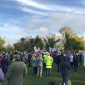 Marchers gathered for a rally at the ruins of Bramber Castle