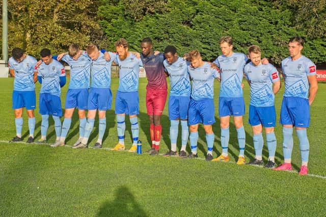 Lancing's players at Burgess Hill last Saturday / Picture: Chris Neal