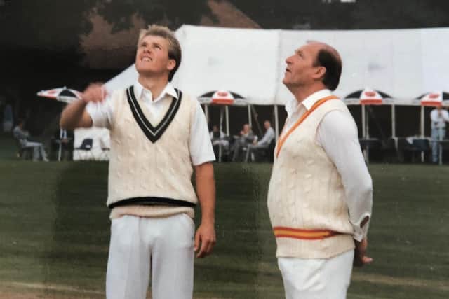 Richard and son David at a coin toss during a Chichester cricket week match