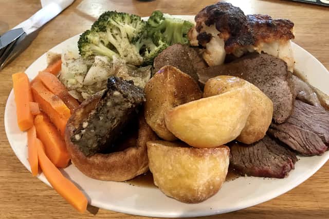 Roast lamb with all the trimmings at Taylor's Cafe inside Hastings & St Leonards Angling Association.