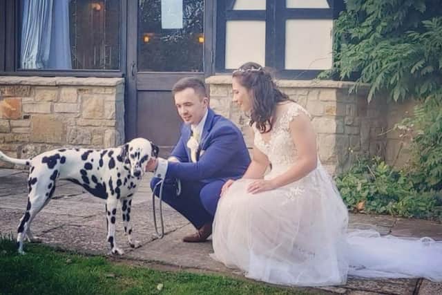 It was a Dalmatian that her husband-to-be Paul had arranged to be brought along to the ceremony for Sophie, 28, who says she is just dotty about Dalmatians