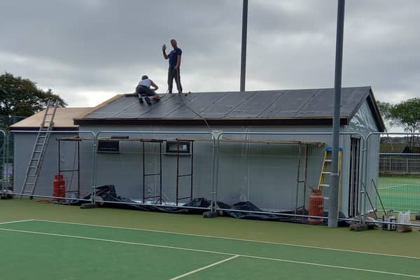 The roof being installed on Hampden Park Tennis Club's new dressing rooms. Picture from Hampden Park Tennis Club SUS-211116-094505001