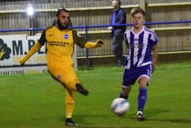 Action from Haywards Heath Town's Sussex Senior Cup clash with Brighton & Hove Albion under-23s in 2018. Picture by Grahame Lehkyj