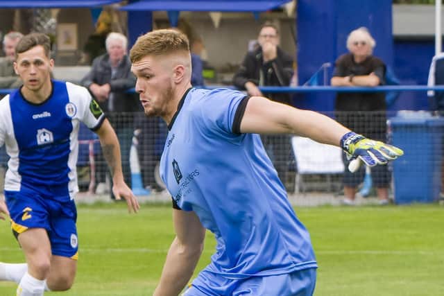 Haywards Heath Town keeper Billy Collings was kept busy against Albion in the Senior Cup. Picture by Chris Neal