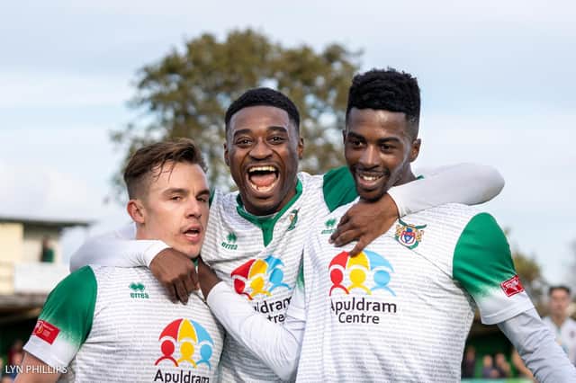 Calvin Davies, Jordy Mongoy and Nathan Odokonyero all helped Bognor win at East Grinstead / Picture: Lyn Phillips