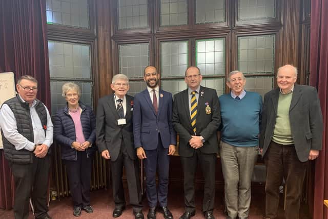 Mayor Pat Rodohan, Councillor Josh Babarinde OBE,  and new Chairman Allan Leith with Eastbourne Royal British Legion members. The charity is hoping to put an end to recent 'organisational issues' as it relaunches with a new leader. SUS-211118-162330001