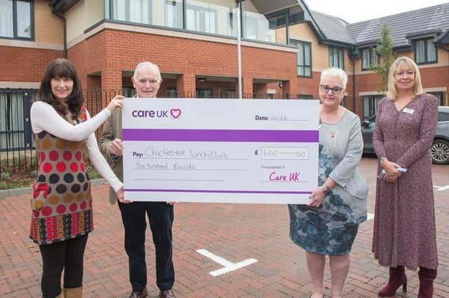 Care UK’s Chichester Grange, which will open its doors on Grosvenor Road in December, has donated £600 to Chichester Lunch Club. SUS-211119-111558001