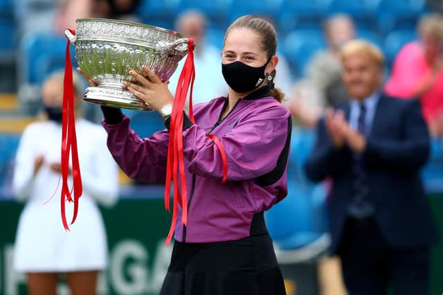 Jelena Ostapenko with her Eastbourne trophy earlier this year / Picture: Getty