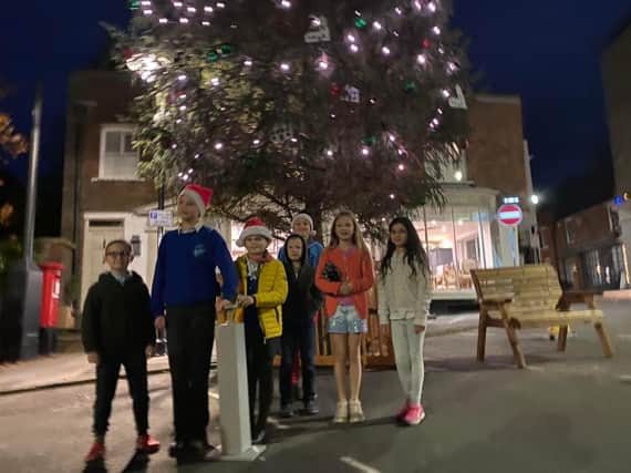 The tree lights were turned on by Lord Egremont and the Petworth Primary School Year 6 Ambassadors.