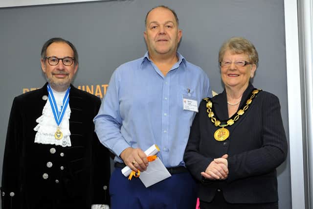 Peer Award winner Martyn Jupp with the High Sheriff of West Sussex Neil Hart and the chairman of Mid Sussex District Council Margaret Belsey. Picture: Mid Sussex District Council.
