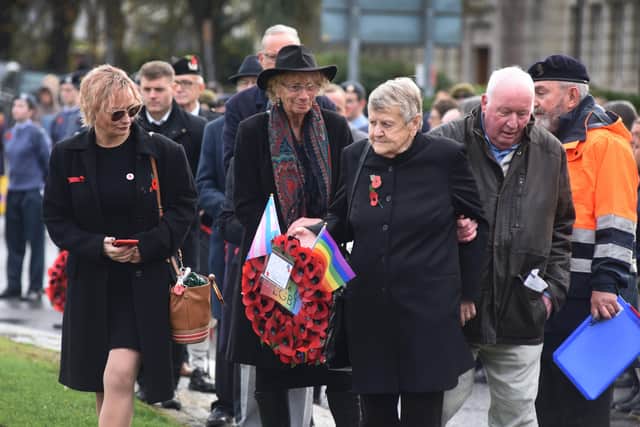 Betty Gallagher laid the LGBT wreath at the Eastbourne Remembrance Service 2021