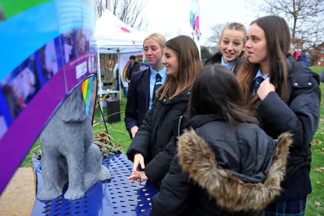 The new sculptural bench is unveiled at Angmering Community Centre. Picture: Steve Robards SR2111243