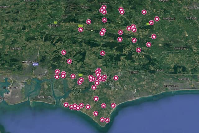 Locations of the planning applications submitted across the Chichester district between November 16-23. Photo: Google Maps