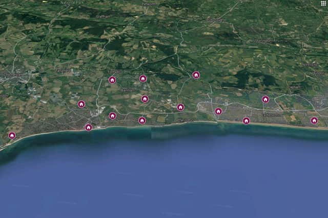 Locations of the planning applications submitted across the Arun district between November 19-26. Photo: Google Maps
