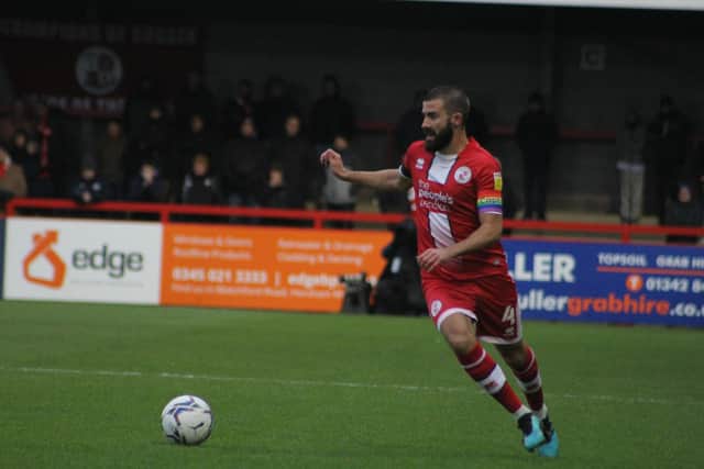 Crawley Town skipper George Francomb said the 2-1 defeat against Mansfield Town was 'absolutely gutting'. Photo: Cory Pickford