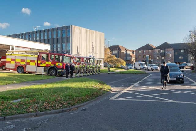 The funeral parade for John Strange took place at Chichester Fire Station on Thursday, November 25. Picture courtesy of Colin Bird