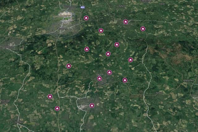 Locations of the planning applications submitted across the Mid Sussex district between November 22-26. Photo: Google Maps
