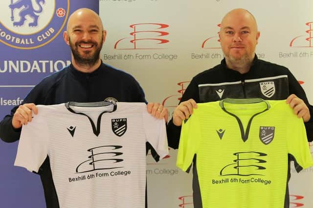Bexhill College have announced that they have become the main shirt sponsor for Bexhill United until 2023. Picture courtesy of Bexhill College