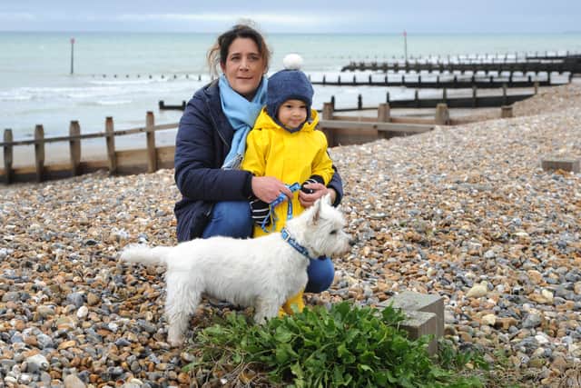 Zoe Visram pictured with her son Noah is opposed to the proposed Rampion 2 development. Pic S Robards SR2111302 SUS-211130-122108001