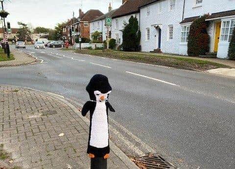 The knitted penguin made by Angmering Yarn Bombers was stolen just hours after it was put out