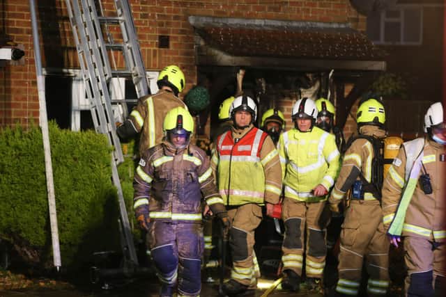 Fire crews battling the blaze at a house in Ravenscroft, Storrington