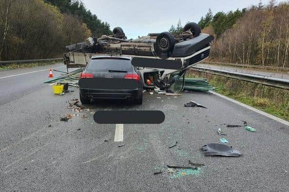 The M23 southbound remains closed after a collision involving a light goods vehicle and a car this morning. Picture: Sussex Roads Police.