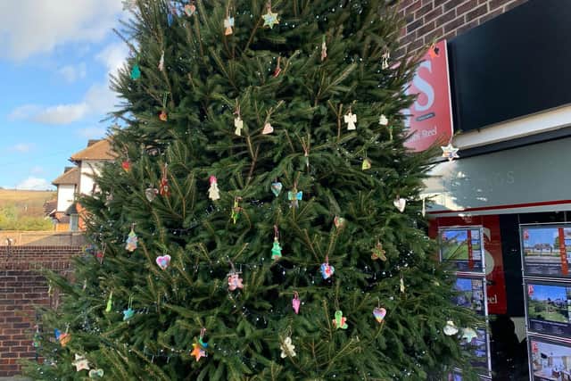 Jacobs Steel in Findon Road has put up its tree featuring ornaments decorated by Vale School pupils