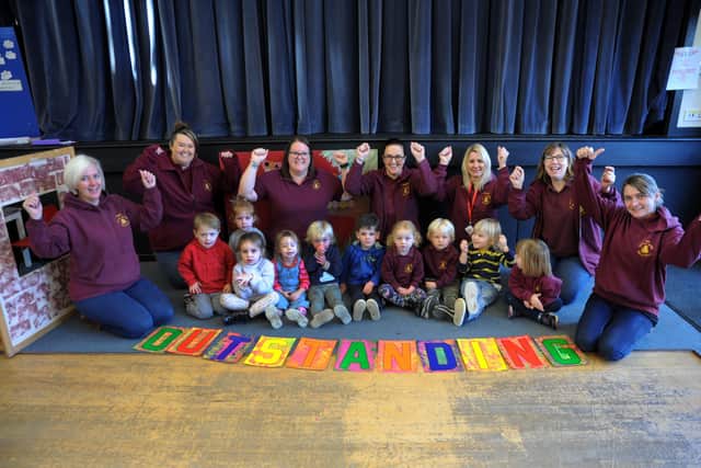 Little Bear Preschool, Sullington, celebrating their outstanding Ofsted report. Pic S Robards SR2112012 SUS-210112-165903001