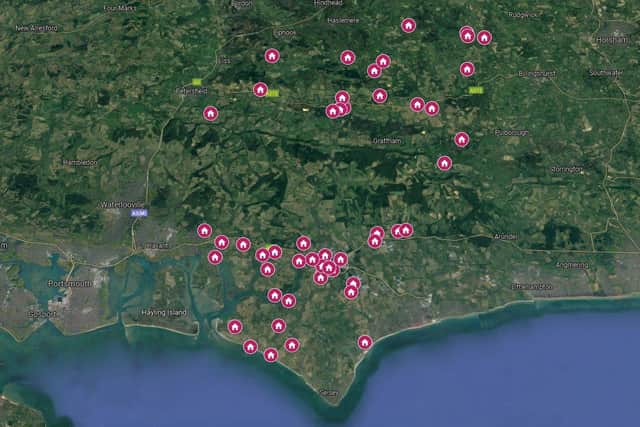 Locations of the planning applications submitted across the Chichester district between November 23-30. Photo: Google Maps