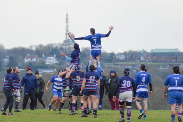 Matt Stringer taking a lineout as H&B get the better of Kings College Hospital / Picture: Yellow Rose Photography