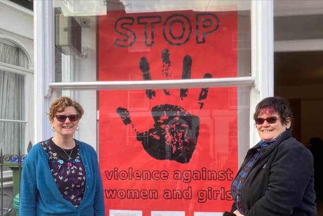 Janine Booth, Lewes Labour women’s officer and Julie Sleightholme, display co-ordinator and Women’s Branch joint secretary, at Saturday's launch of the window display.