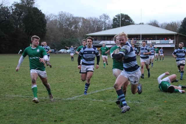 Matt McLagan on his way to his second try / Picture: Alison Tanner