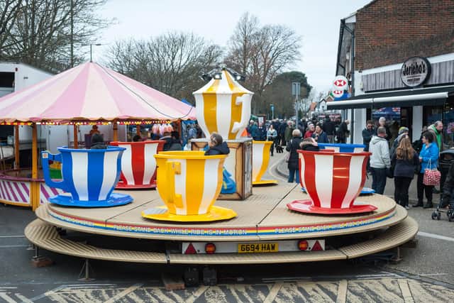 Rustington Christmas event on 2 December 2017. Picture of the fairground ride in the busy village. Photo: Scott Ramsey