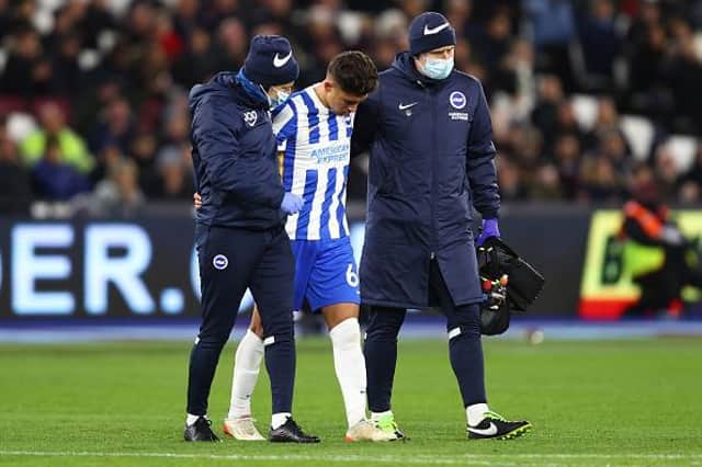 Brighton and Hove Albion teenager Jeremy Sarmiento hobbled of against West Ham after 13 minutes