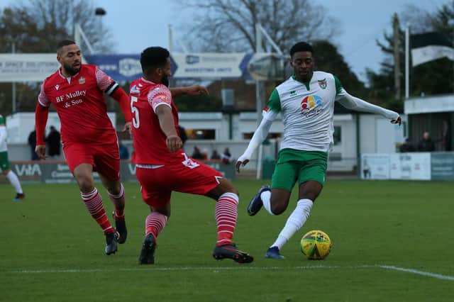 Bognor - pictured in action against Hornchurch - came from behind three times at Haringey  /  Picture: Martin Denyer