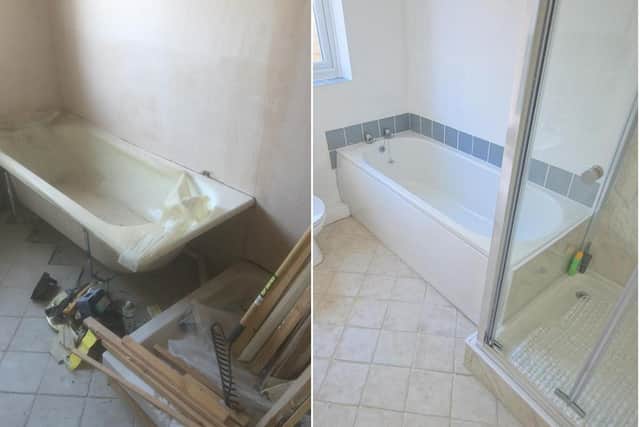A dated bathroom in an empty property transformed