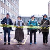 County Hall in Lewes is encircled in 'climate crime scene' tape (Photo by Emily Mott)