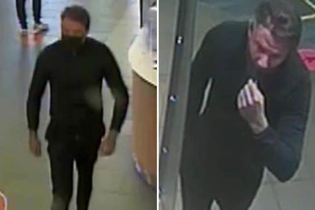 The man is described as white, in his 30’s or 40’s, with dark coloured hair and a high hairline, wearing a dark coloured tracksuit top and bottoms.
