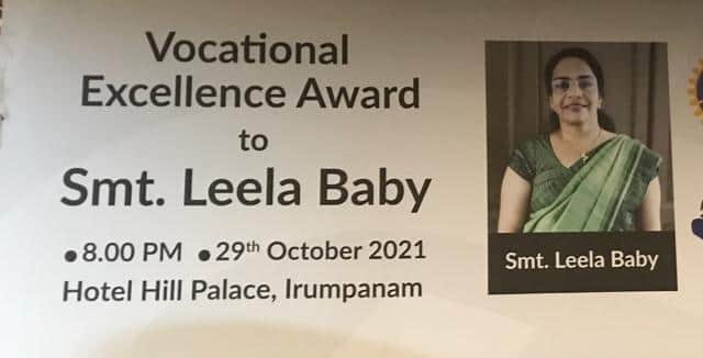 Leela Baby was awarded by the Rotary Club of Cochin Lakeside for her amazing work.