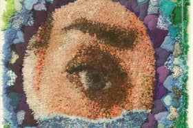 The subject of the artwork is a human eye and part of a face, which was actually modelled on one of Joe’s clinical colleagues. The technique he used is known as ‘latch hooking’, and saw Joe individually hand-stich 125,000 yarns.
