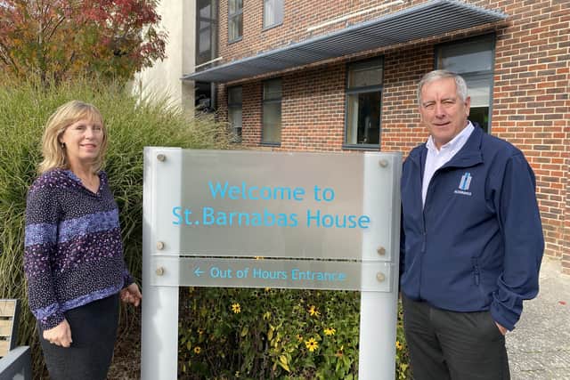 Mary Bye, community fundraiser at St Barnabas House with Norman Rayner, from Pickerings.