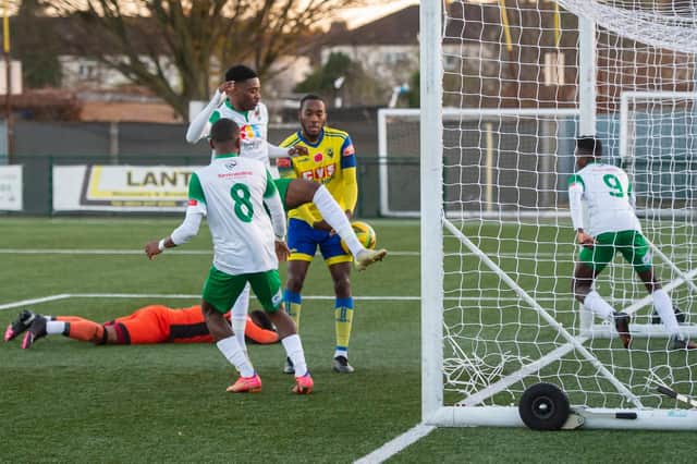 Nathan Odokonyero levels for Bognor at Haringey / Picture: Tommy McMillan