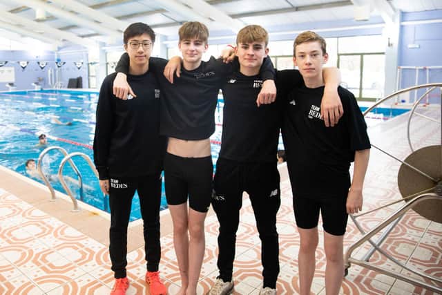 Bede's School swim team, Matthew Chan, Oliver Charman, Matthew Metcalfe and Max Cooper