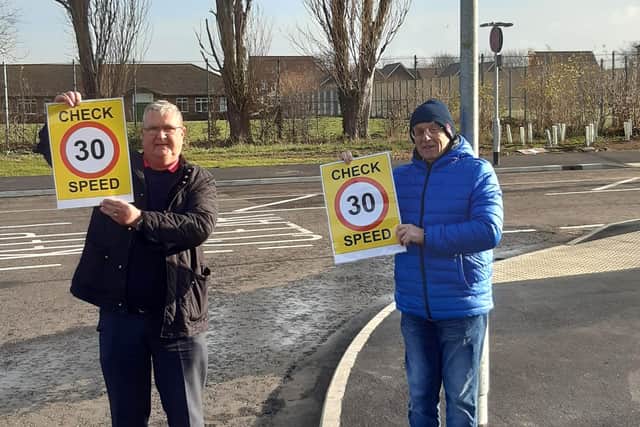 Councillor David Chace and Highdown Drive resident David Wills calling for speed limit on new Fitzalan Link Road to be lowered to 30