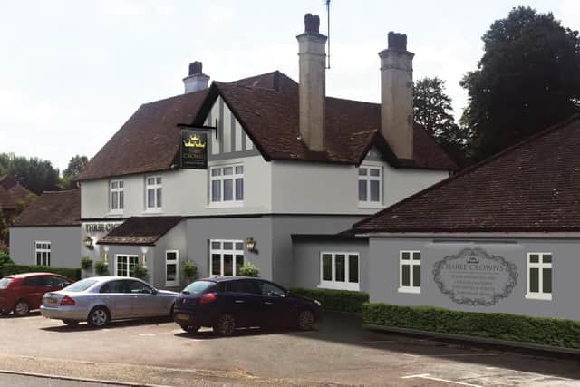 An artist's impression of the refurbished Three Crowns at Ashurst Wood. Picture: Simon Dack.